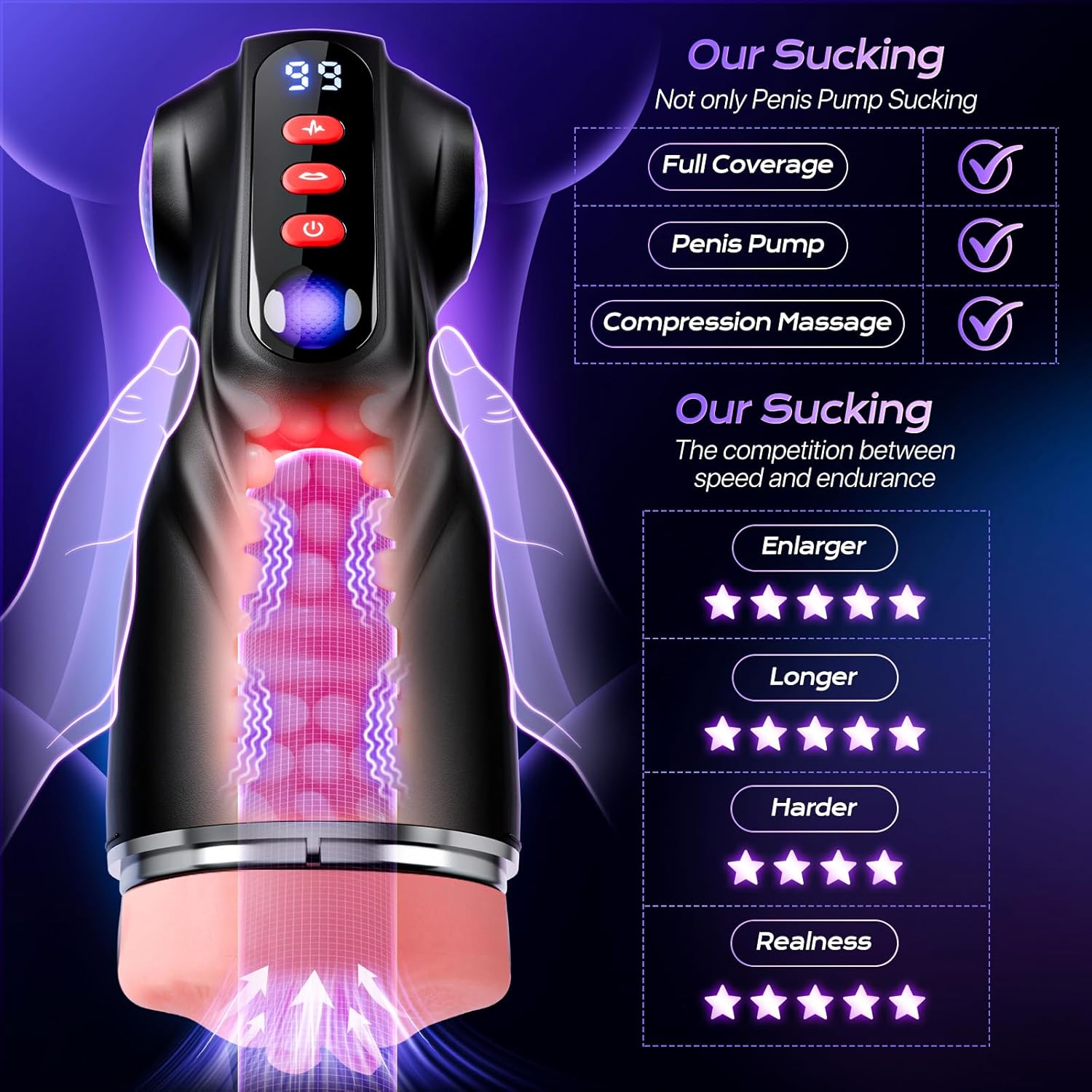 EINSEO Male Masturbator Sex Toys for Men - Thrusting Male Stroker with 360° Heating, 5-Speed Smooth Motion Blowjob Adult Men's Sex Toy, Silent Brushless Motor, Pocket Pussy Sleeve Erotic Massage Kits