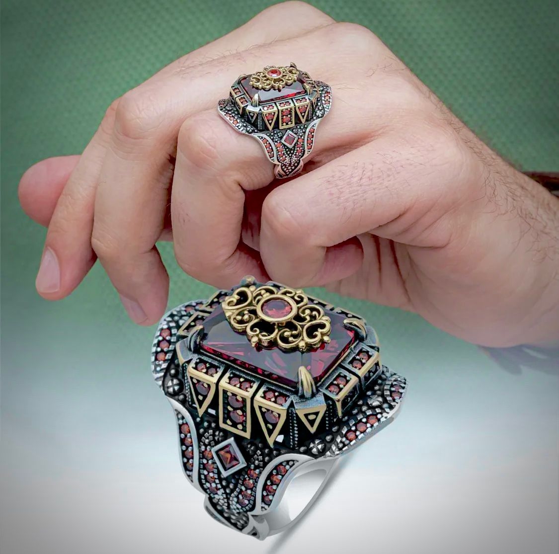 خاتم مصنوع يدويًا من الفضة الإسترلينية عيار 925 على شكل تمثال مسجد فيروزي خاتم مصنوع يدويًا من الفضة الإسترلينية عيار 925 على شكل تمثال مسجد فيروزي