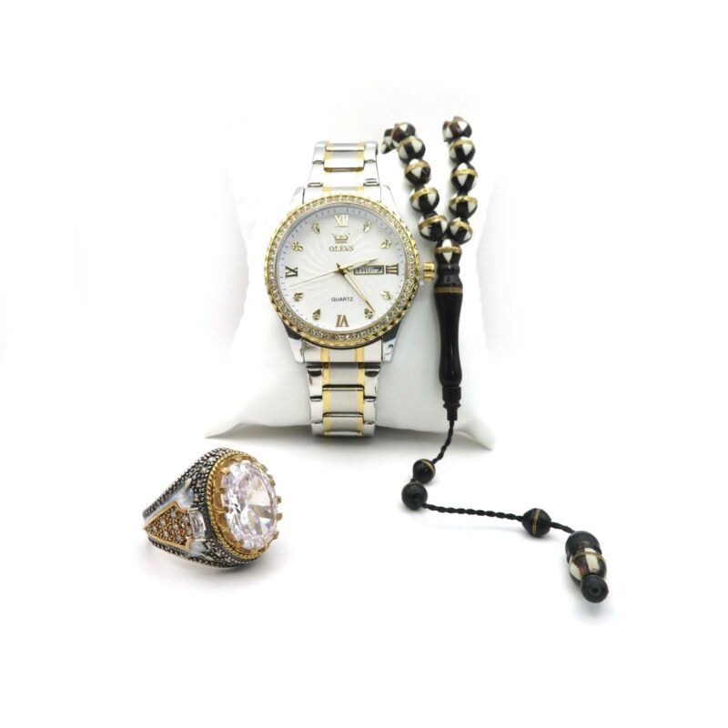 مجموعة رجالية: خاتم من الفضة الاسترلينية عيار 925، وساعة Elements الفاخرة، ومسبحة Fatura المكونة من 33 حبة. مجموعة رجالية: خاتم من الفضة الاسترلينية عيار 925، وساعة Elements الفاخرة، ومسبحة Fatura المكونة من 33 حبة.