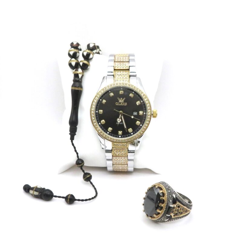 مجموعة رجالية: خاتم من الفضة الاسترلينية عيار 925، وساعة Elements الفاخرة، ومسبحة Fatura المكونة من 33 حبة. مجموعة رجالية: خاتم من الفضة الاسترلينية عيار 925، وساعة Elements الفاخرة، ومسبحة Fatura المكونة من 33 حبة.